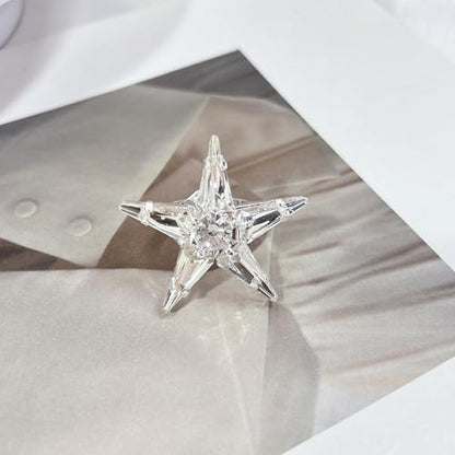 Exaggerated Large Star Rhinestone Statement Ring for Women Luxury Thick Chunky Big Crystal Stone Finger Knuckle Band Wrap Open Adjustable Rings Silver Oversized Fashion Wedding Cocktail Prom Party Jewelry Gift