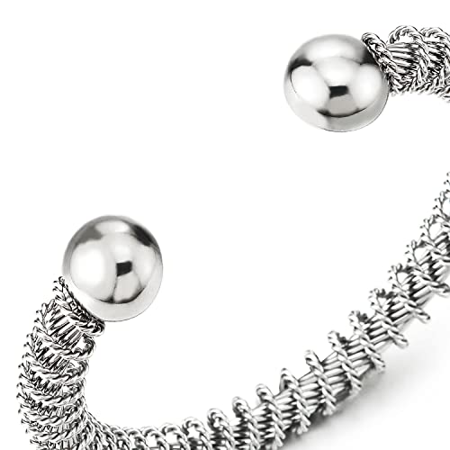 COOLSTEELANDBEYOND Elastic Adjustable Stainless Steel Cuff Bangle Bracelet for Mens Womens - color: K-Metal Color: Silver-01