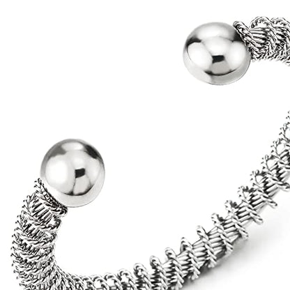 COOLSTEELANDBEYOND Elastic Adjustable Stainless Steel Cuff Bangle Bracelet for Mens Womens - color: K-Metal Color: Silver-01