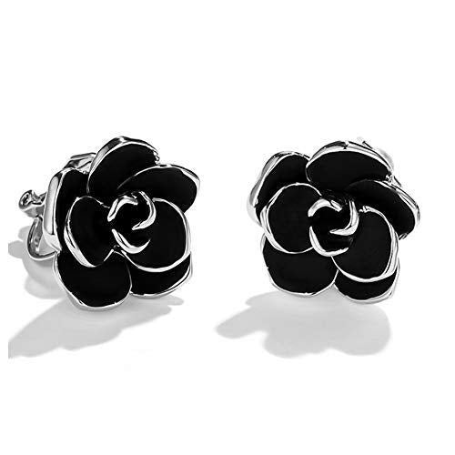 Clip On Earring For Women Pearl Non Pierced Clip Earrings - color: Rose Flower Silver