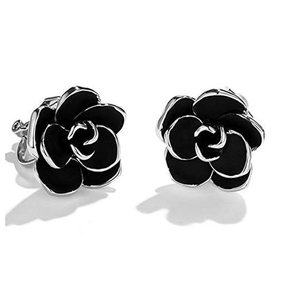 Clip On Earring For Women Pearl Non Pierced Clip Earrings - color: Rose Flower Silver