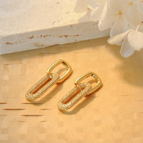 Gold Hoop Earrings for Women Trendy, 14K Gold Plated Huggie Earrings - color: Paperclip