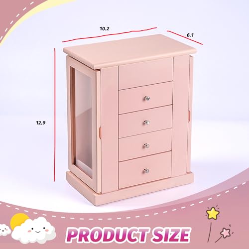 Emfogo Jewelry Box for Girls, Musical Jewelry Box with Spinning Dancer Gifts for Little Girls Christmas New Year Birthday Children's Day, 5 Layer Large Wooden Kids Music Jewelry Organizer Box(Pink) - color: Pink