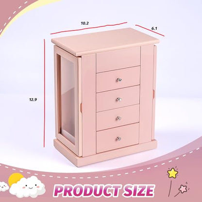 Emfogo Jewelry Box for Girls, Musical Jewelry Box with Spinning Dancer Gifts for Little Girls Christmas New Year Birthday Children's Day, 5 Layer Large Wooden Kids Music Jewelry Organizer Box(Pink) - color: Pink