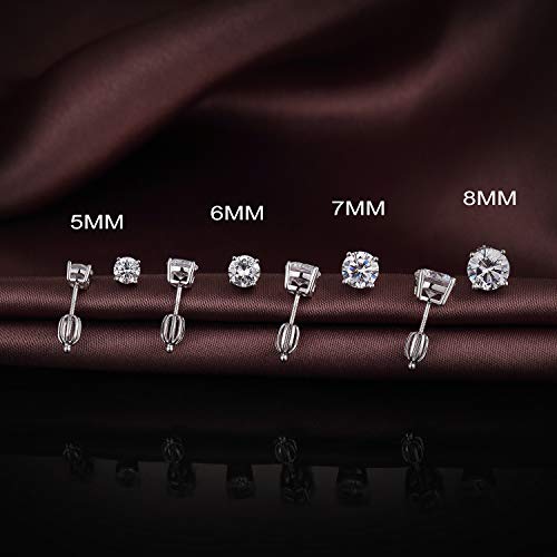 Jiamiaoi Stud Earrings Screw Back Sterling Silver Cubic Zirconia Stud Earrings Set 4 Millimeters-8 Millimeters Nickle Free Hypoallergenic Earring Studs - color: H-Lantern Backs Round, size: 4mm