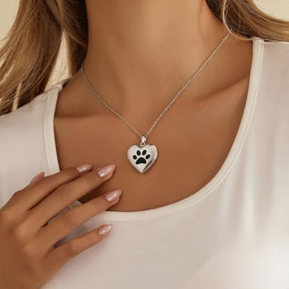 PHOCKSIN Personalized Locket Necklace for Women Photo Necklace with Customized Picture Birth Flower Birthstone Customizable Birthday Gifts - color: #02-Heart Silver Pawprint