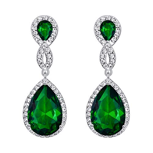 EVER FAITH Cubic Zirconia Wedding Earrings for Women Brides, Austrian Crystal Birthstone 8-Shape Infinity Bridal Dangle Earring - style: Pierced_Green Silver-Tone