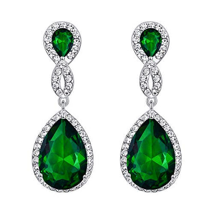 EVER FAITH Cubic Zirconia Wedding Earrings for Women Brides, Austrian Crystal Birthstone 8-Shape Infinity Bridal Dangle Earring - style: Pierced_Green Silver-Tone