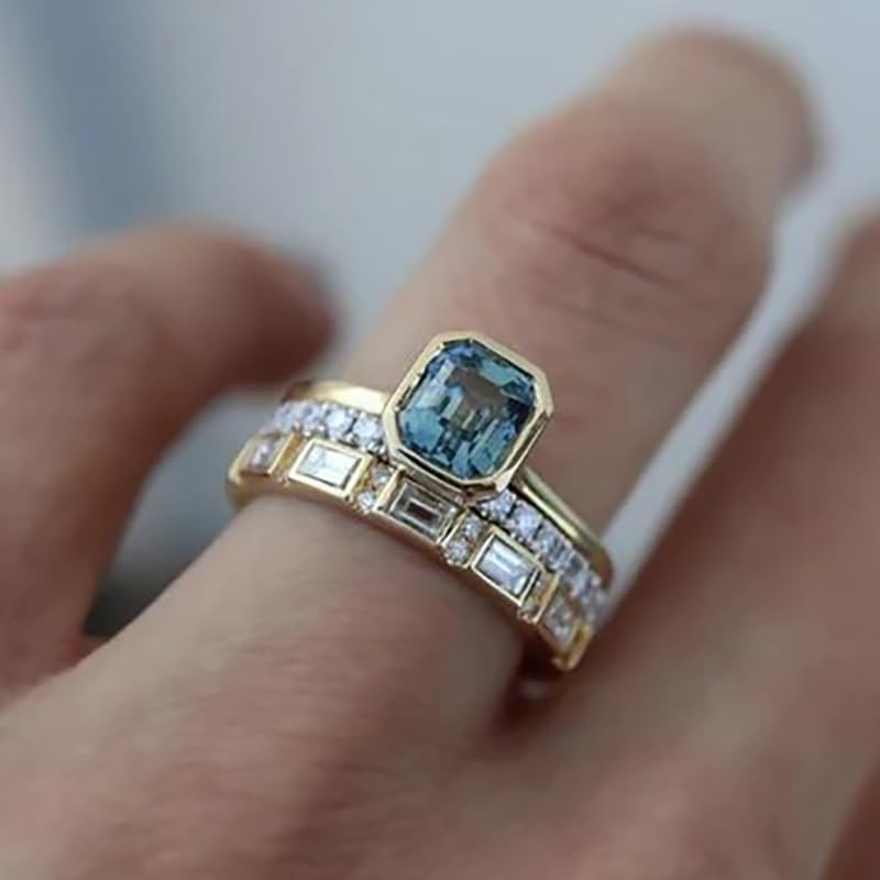 Metmejiao Gold Birthstone Rings for Women 14k Gold Plated Stacking Cubic Zirconia Thumb Ring Set of 3 Dainty Statement Band Engagement Rings Blue Sapphire Women's Bridal Rings 10 - size: 10