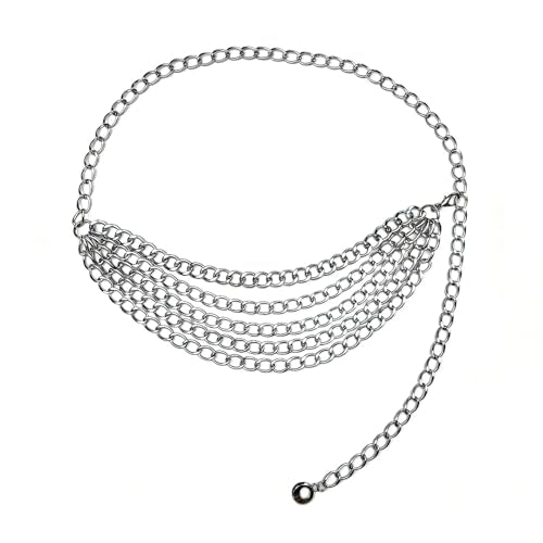 Women's chain belt waist chain belt multi-layer body belly chain dress suitable - color: Silver