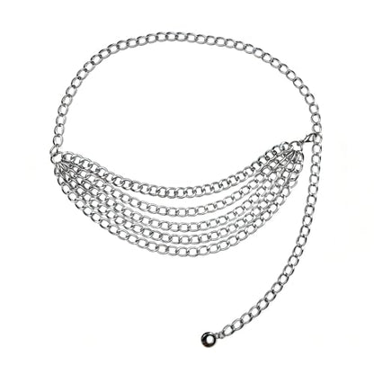 Women's chain belt waist chain belt multi-layer body belly chain dress suitable - color: Silver