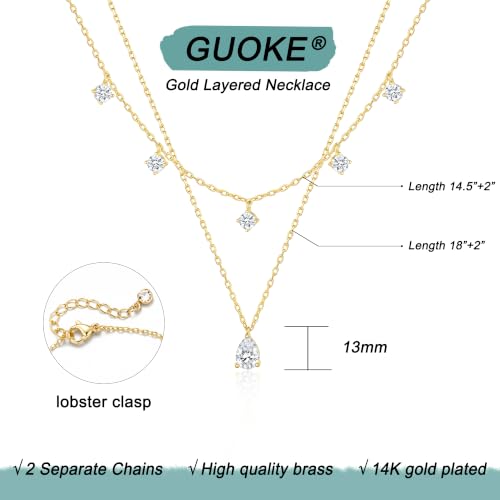 Gold Necklace Stack, Layered Gold Necklaces for Women Jewelry Set | 14K Gold Plated, Separate Chains, Pendant, Dainty, Non Tarnish, Delicate, Chain, Multi, Gift - color: 2 Layer-Dainty Teardrop Gold