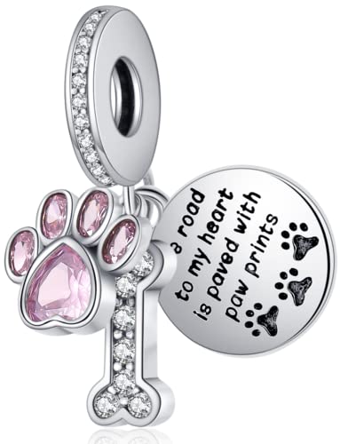 Dog Paw Charm for Charms Bracelet Pink Crystals Paved Dangle Charms Birthday Jewelry Gifts for women - style: dog paw charm