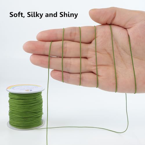 LUSTEMBER 0.8mm Nylon String, Strong Bracelet String, Durable Nylon Cord for Jewelry Making, Bracelets, Beading, Necklaces, Rattail Braiding, Kumihimo, Wind Chimes, Blinds and Handicrafts - size: Military Green