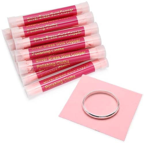 12 Pcs Jewelry Cleanning Cloth with Tube 7 x 6 Inch Silver Polishing Cloth Brass Cleaner for Sterling Silver Brass Gold Copper, Individually Wrapped(Pink) - color: Pink
