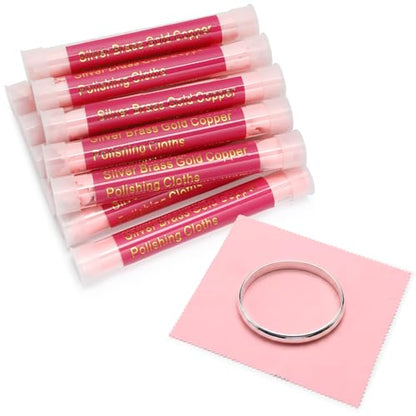 12 Pcs Jewelry Cleanning Cloth with Tube 7 x 6 Inch Silver Polishing Cloth Brass Cleaner for Sterling Silver Brass Gold Copper, Individually Wrapped(Pink) - color: Pink