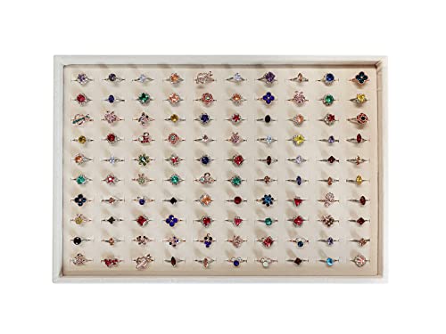 Stratelife 100 Slots Velvet Ring Organizer Tray, 13.8" x 9.4" x 1.2" | Stackable Drawer Earring Organizer with Adjustable Dividers, Jewelry Display Tray for Necklace Earring Ring Bracelet, Beige - color: Beige, size: 100