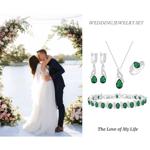 Wedding Jewelry Set for Women Gem Necklace Earrings Bracelet Luxury Jewelry Set Birthday Valentine's Day Mother's Day Christmas Prom Jewelry Gift - color: MHSD-Green