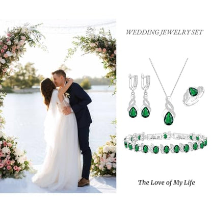 Wedding Jewelry Set for Women Gem Necklace Earrings Bracelet Luxury Jewelry Set Birthday Valentine's Day Mother's Day Christmas Prom Jewelry Gift - color: MHSD-Green