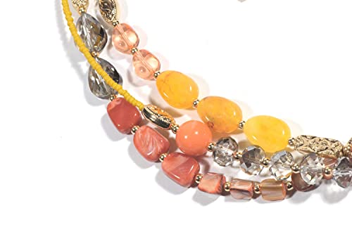 Coiris 3 Multi Layer Shell Glass Beaded Fashion Necklace for Women 21" - color: N0001-Blood Orange