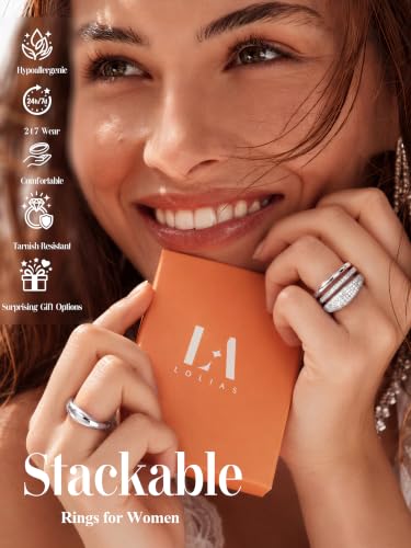LOLIAS Gold Stackable Rings for Women Non Tarnish Engagement Wedding Bands | Hypoallergenic,Dainty Cubic Zirconia Wedding Ring Set,Minimalist Trendy Statement Promise Thumb Rings Stacking Size 5-10 - style: Unique-Silver