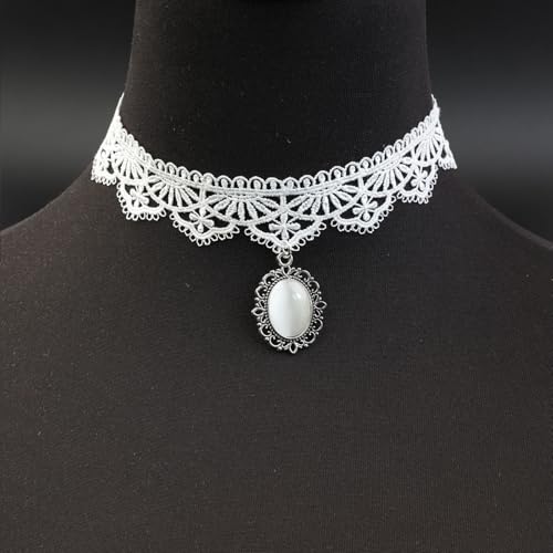 LINKY 10pcs White Lace Choker Necklace Women Jewelry Set - color: Silver