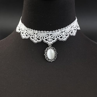 LINKY 10pcs White Lace Choker Necklace Women Jewelry Set - color: Silver