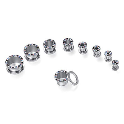 WBRWP 2pcs Hollow Gold Stainless Steel with Zircon Ear Plugs Tunnels - Ear Expander - Ear Gauges Stretcher Body Piercing Jewelry 8g-5/8 - color: Silver color with colorful CZ