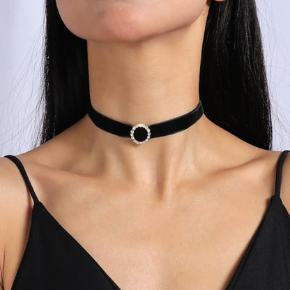 Black Choker Necklaces for Women 90s Red Black Velvet Choker Necklace Thick Thin Chocker Tube Heart Circle Choker Necklace Lace Tatto Collar Necklace Goth Choker Jewelry - style: D3-Black
