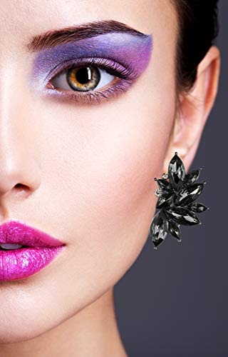 80s Funky Punk Rock Spiky Starburst Angel Wings Oversized Colorful Stones Studded Candy Cluster Women Statement Stud Earrings - color: Clear Black