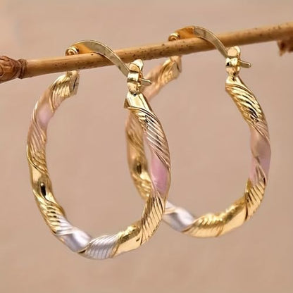 White Gold & Gold Plated Twisted Hoop Earrings for Women Daily Evening Parties Wear Lightweight Jewelry Earring Gift for Her