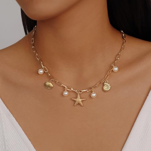 Evabelle Gold Layered Necklace for Women Trendy Jewelry 14K Real Gold Plated Chunky Chain Stackable Necklaces Dainty Choker Necklaces Rectangle Square Pendant - color: Gold Necklace 15