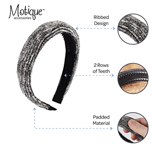 1 Inch Ribbed Cotton Padded Headband - Black White Melange - color: Black White Melange