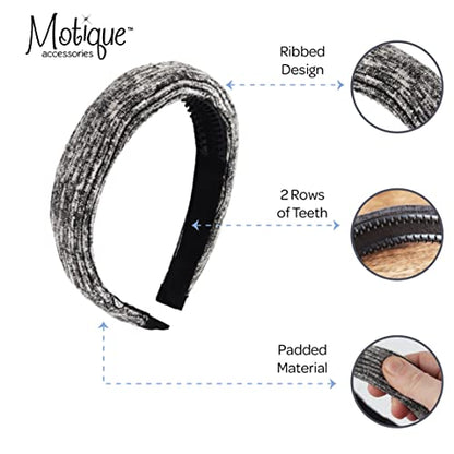 1 Inch Ribbed Cotton Padded Headband - Black White Melange - color: Black White Melange