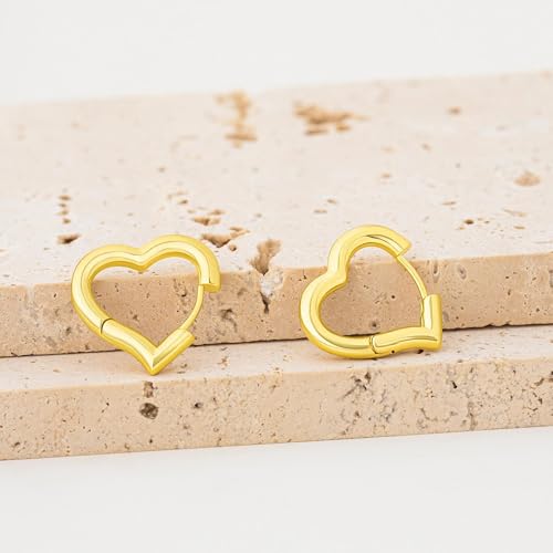 Heart Shaped Hoop Earrings for Women | 14k Gold Silver Plated, Small Heart Earring, Huggie Hoops, Lightweight, Jewelry Gifts - color: 03Heart-Gold