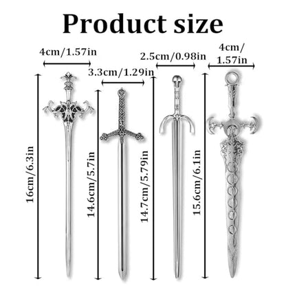 Sword Hair Pin Set, 4 Pcs Gothic Viking Hair Accessories for Women Medieval Hairs Sticks Fantasy Renaissance Hairs Jewelry Cosplay Hairpins Retro Metal Chopsticks Viking Themed Halloween Gifts