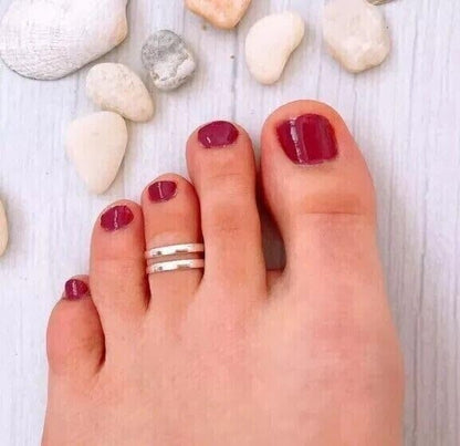 For Women's Gift Solid Metal Adjustable Dainty Double Band Toe Ring 925 Sterling Silver