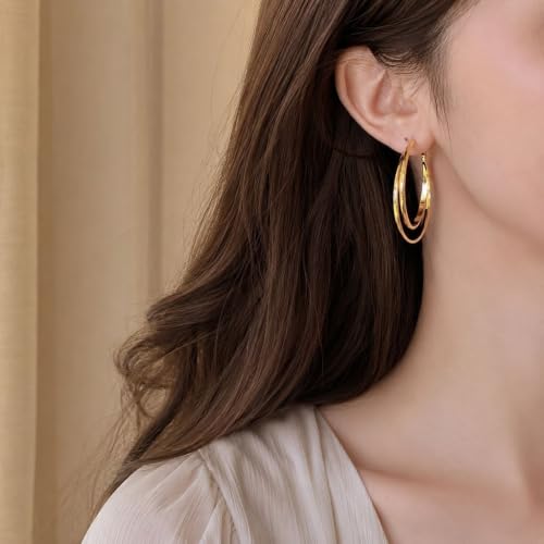Double Hoop Earrings for Women Double Oval Gold and Silver Tone Statement Hoops for Party Vacation Outfits Birthday Gift - color: A2:gold