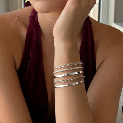 Dainty Gold Bracelet for Women Trendy Non Tarnish, Thin Bracelets Stackable Set with Bangle Cuff, Box, Herringbone, Paperclip, Figaro, Sparkling Link Chains Waterproof, Simple Jewelry Gifts for Women - color: style 02-silver