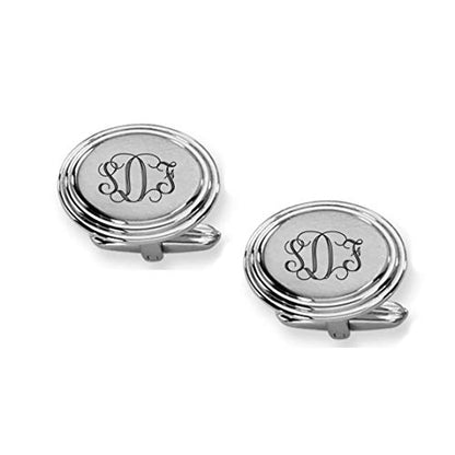 Personalized Silver Oval Beveled Cufflinks Custom Engraved Free - Gift For Him - Men's Accessory Monogram, Free Engraving - Ships from USA