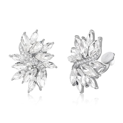 EVER FAITH Sparkly Rhinestone Clip-on Earrings for Women Bride, Fashion Marquise Crystal Cluster Wedding Bridal Stud Earring for Prom Formal Party - color: Clear Silver-Tone