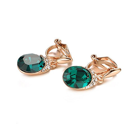 Yoursfs Wedding Clip on Earrings For Women 18K Gold Plated Halo Big Austrian Crystal Dangle Earring Birdal Jewelry - color: Green