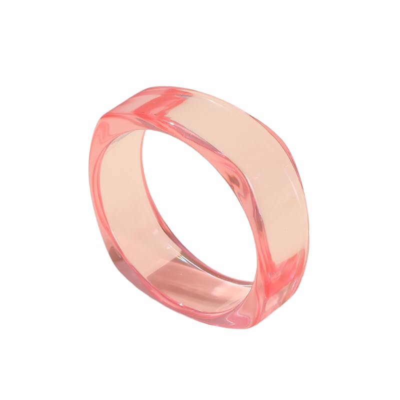 Acrylic Colorful Resin Open Bracelet Geometric Simple Transparent Wide Cuff Bangle for Women Lightweight Colorful Chunky Thick Thin Wide Face Resin Acrylic Cuff Bangle Jewelry - color: A Pink