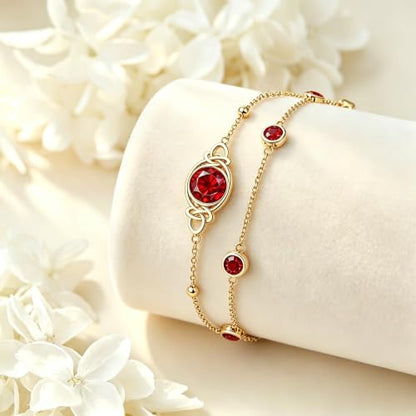 Midari 18K Gold Irish Infinity Celtic Knot Birthstone Layed Anklet Bracelet with 12 Months Birthstone Birthday Jewelry Gifts for Women Mom - color: 01-Garnet, size: Anklet 9"-11"