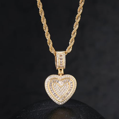 Lulu Mel Silver Heart Necklace 14K Gold Plated Heart Pendant Cubic Zirconia Necklace for Women Men, Iced Out Love Necklace Jewelry Gift Valentine's Day/Mother's Day/Christmas/Anniversary/Birthday Gift - color: Gold, style: Small Heart