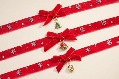 FOSIR Velvet Choker for Slender Neck, 14k Gold Plated Sainless Steel Heart/Snowman/Deer/Hat/Tree/Bell/Pendant Collar Necklace for Women, Adjustable Soft Skin-Friendly Velvet Jewelry Gifts - color: Red Choker- Hat