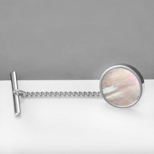 Mother of Pearl Tie Tack for Men Gold Black Silver Simple White Shell Tie Pin Clip Party Suit Jewelry Gift - color: Silver