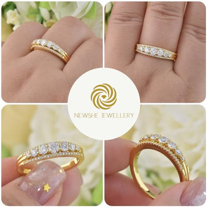 Newshe Jewellery Moissanite Wedding Bands for Women Eternity Ring 925 Sterling Silver Engagement Anniversary Stacking Size - color: Moissanite-18k Yellow Gold Plated