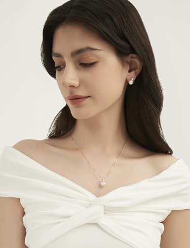 Pearl Earrings for Women 925 Sterling Silver 10MM CZ Pearl Stud | Cubic Zirconia, Dainty Simulated White Pearl Stud Drop Earring, Engagement Wedding Bridal, Hypoallergenic - size: 8MM
