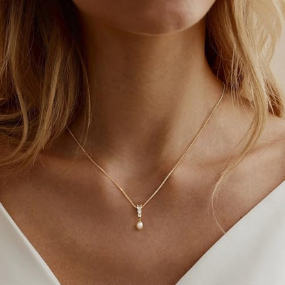 Pearl Necklaces for Women Trendy,Dainty Pearl Pendant Necklace | 14k Gold Plated Elegant Pearl Necklace,Simple Pearl Pendant,Dainty Gold Jewelry,Waterproof Summer Bridal Wedding Accessories - color: GOLD-8